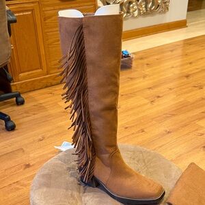 Belk Tan Over the Knee Fringe Boots